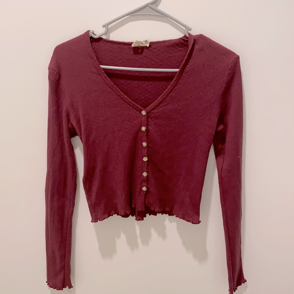 Sky and Sparrow long sleeve maroon crop top
